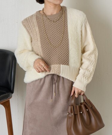 パッチワークフェザーニット