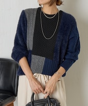 パッチワークフェザーニット