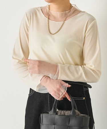 シアー切替ベロアカットソー