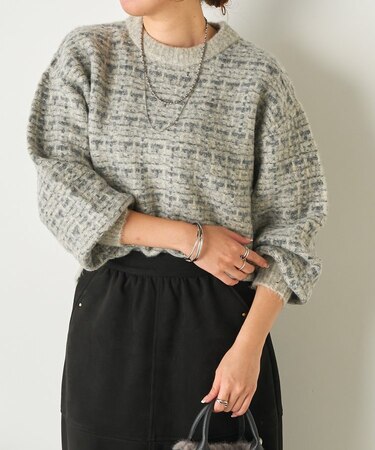 格子ジャガードクルーニット