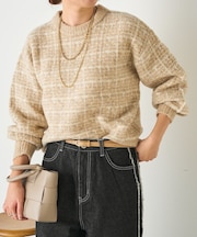格子ジャガードクルーニット