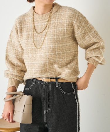 格子ジャガードクルーニット