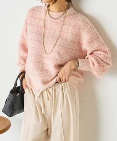 格子ジャガードクルーニット