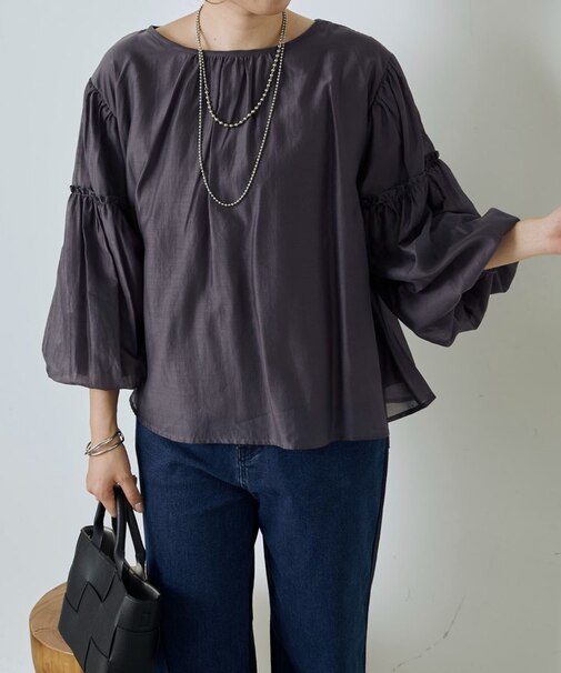 袖バルーンシアーブラウス