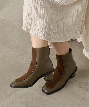 スエード切替配色ブーツ