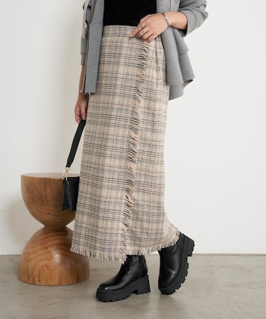 チェックフリンジタイトスカート