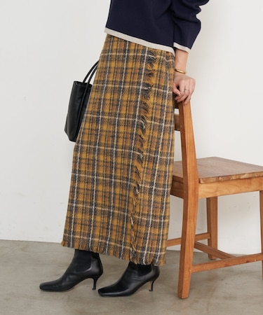 チェックフリンジタイトスカート