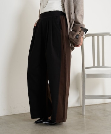 微起毛配色ワイドパンツ