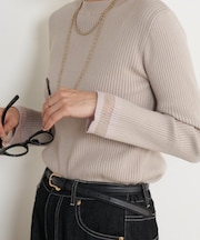 袖シアーサンドリブニット