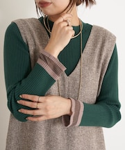 袖シアーサンドリブニット