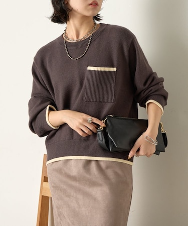 リブポケット配色ニット