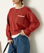 リブポケット配色ニット