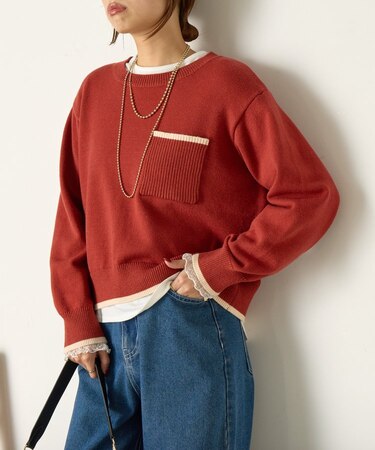リブポケット配色ニット