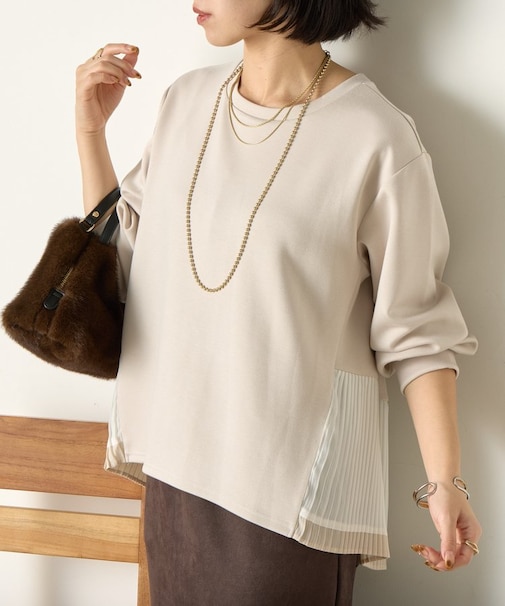 裾プリーツボンディングカットソー