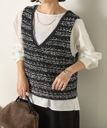 ツイード風ベストセットブラウス