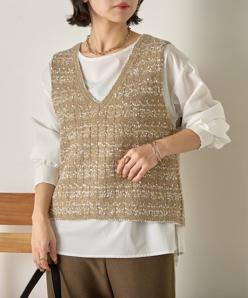 ツイード風ベストセットブラウス