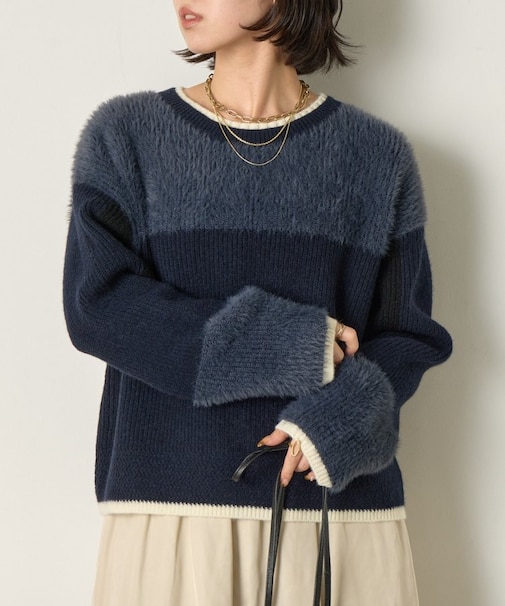 ライン配色フェザーニット