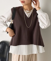 【体系カバー/2点セット】ベストセットプリーツブラウス