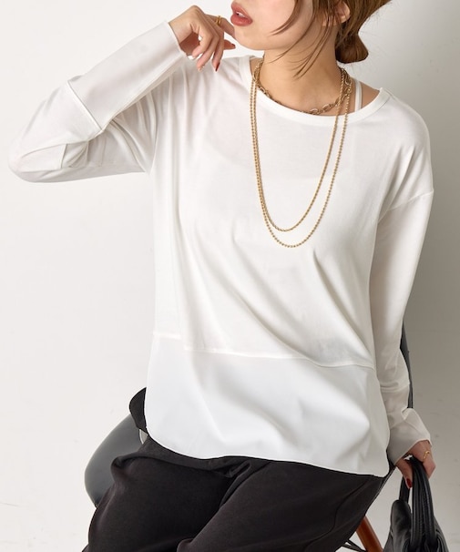 【重ね着で活躍】裾切替カットソー