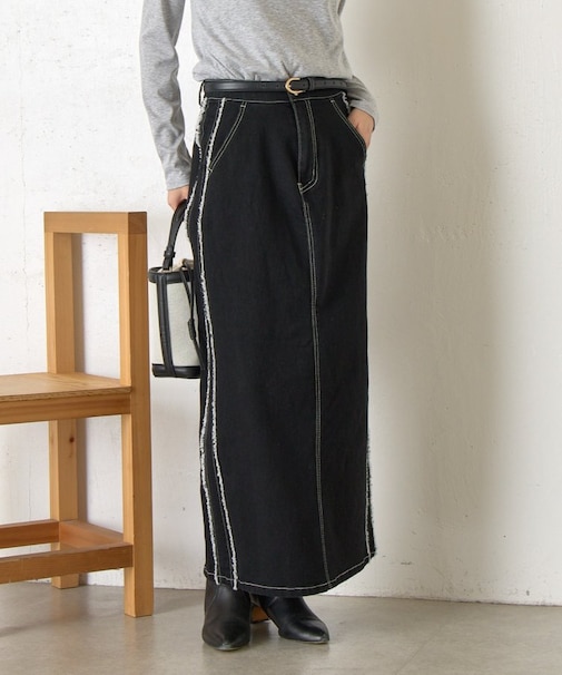サイドフリンジデニムスカート