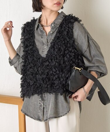 【重ねるだけで主役】リボンフリンジベスト