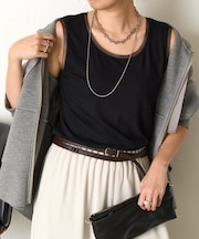 【ほんのり透けニュアンス】チュール付リブタンク