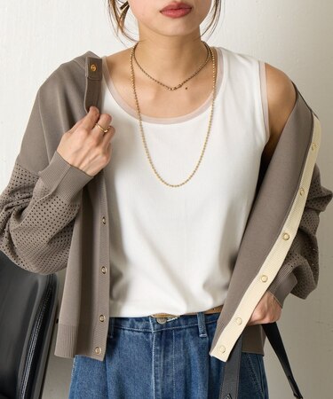 【ほんのり透けニュアンス】チュール付リブタンク