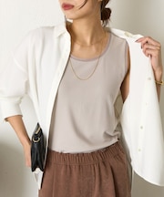 【ほんのり透けニュアンス】チュール付リブタンク