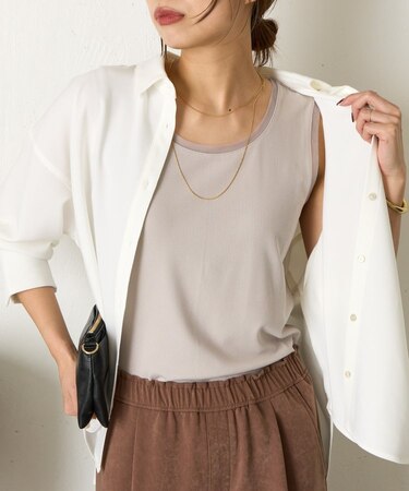 【ほんのり透けニュアンス】チュール付リブタンク