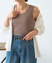 【ほんのり透けニュアンス】チュール付リブタンク