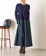 【体系カバー/上品】ペプラム切替ワンピース