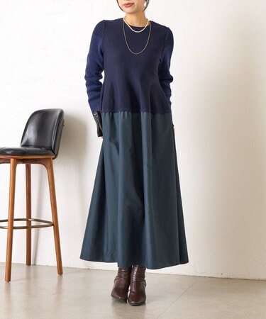 【体系カバー/上品】ペプラム切替ワンピース