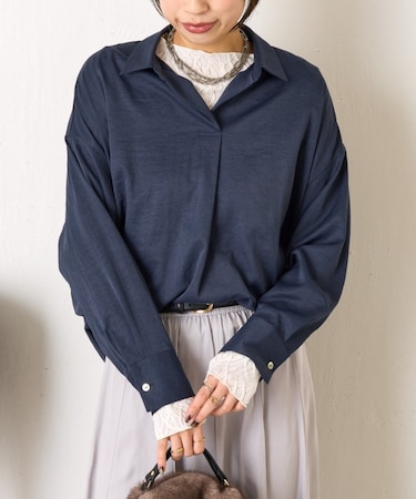 【春まで着れる/小顔効果◎】袖ボタンスキッパーシャツ