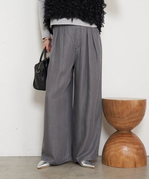 【やわらぐシルエット/きれい見え】テンセルタックワイドパンツ