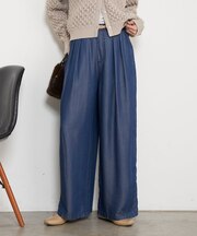 【やわらぐシルエット/きれい見え】テンセルタックワイドパンツ