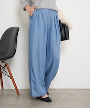 【やわらぐシルエット/きれい見え】テンセルタックワイドパンツ