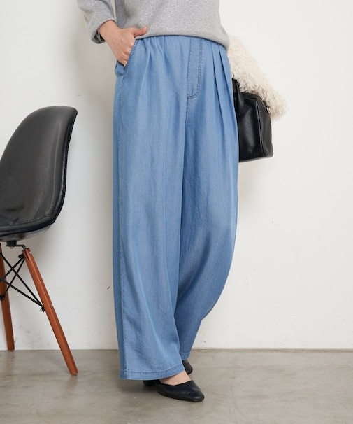 【やわらぐシルエット/きれい見え】テンセルタックワイドパンツ