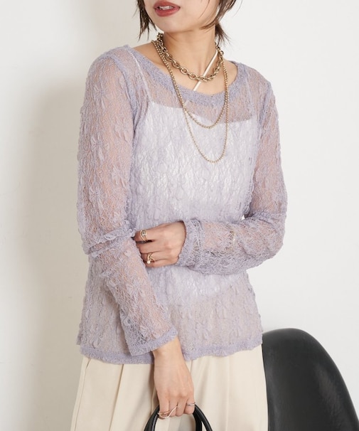 【レイヤードで映える一枚】レースシアーカットソー