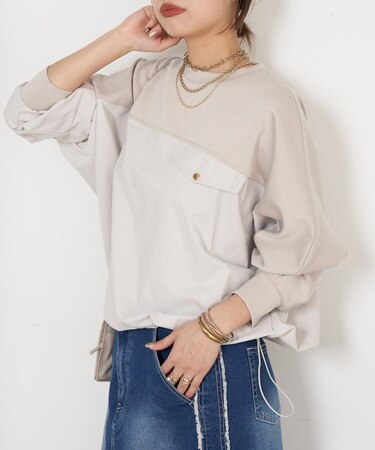 【1枚で様になる／ラクチン綺麗】フハク切替ダンボールカットソー