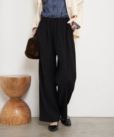 【ゆるっと美シルエット】ウエストギャザーワイドパンツ