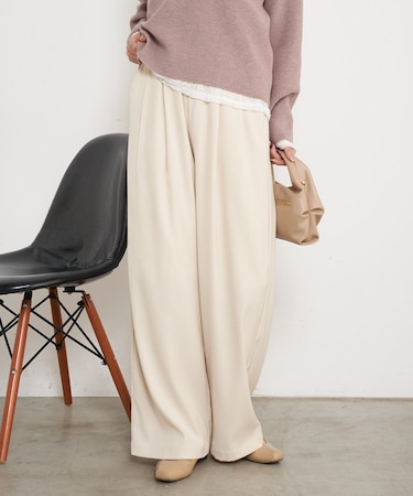 【ゆるっと美シルエット】ウエストギャザーワイドパンツ