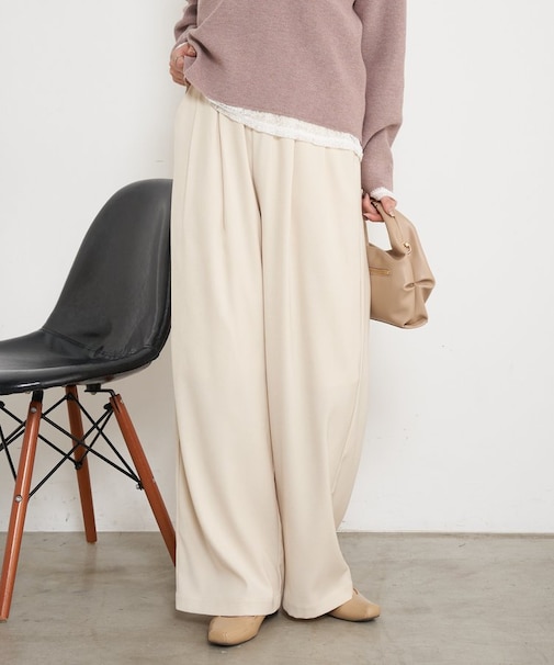 【ゆるっと美シルエット】ウエストギャザーワイドパンツ