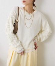 【スッキリ小顔見え◎】袖ケーブルVニット