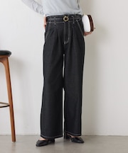 【2タック/やわからデニム】ウエストフリルデニムパンツ