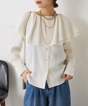 ネックラッフルブラウス