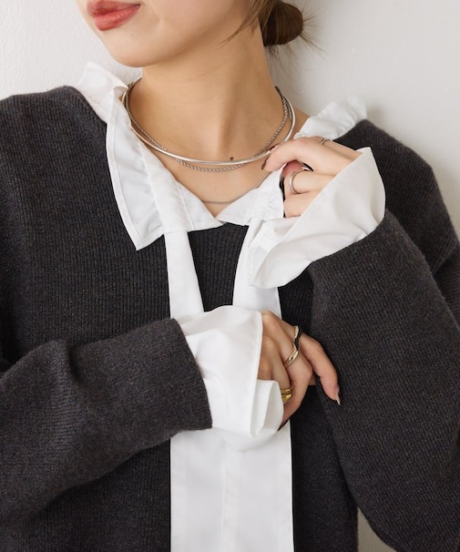【上品フリル】袖フリルリボンタイブラウス