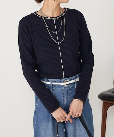 【すっきり見え】スリムラインリブニット