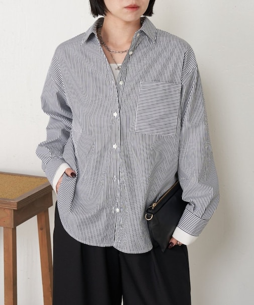 【さらっと羽織り】ストライプリラックスシャツ