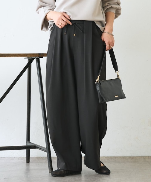 【美脚が叶うワイド】リボンタックワイドパンツ
