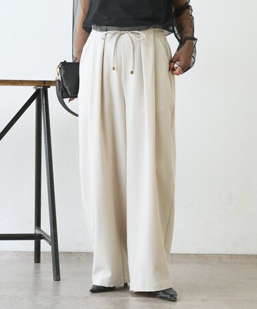 【美脚が叶うワイド】リボンタックワイドパンツ